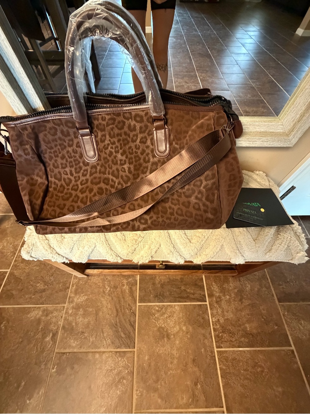 Privata Brown Leopard-Print Travel Weekender Bag